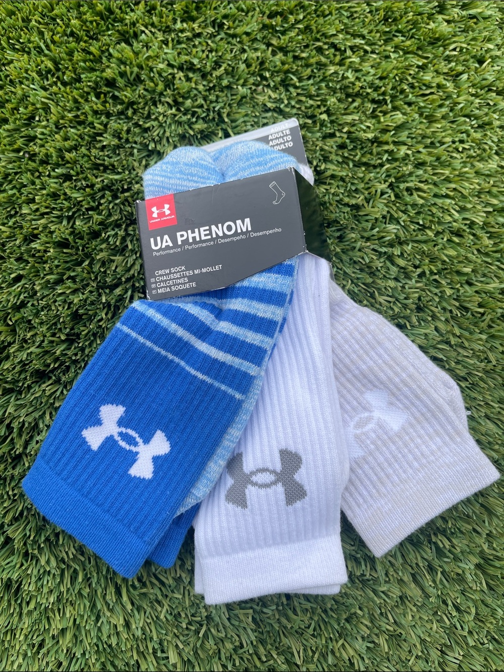 ❤️NEW!!!❤️ Under Armour Phenom Crew Athletic Socks - Blue, White & Light Gray